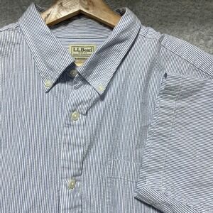 LL Bean Mens XL Traditional Fit Seersucker Short Sleeve Button Down Shirt Blue